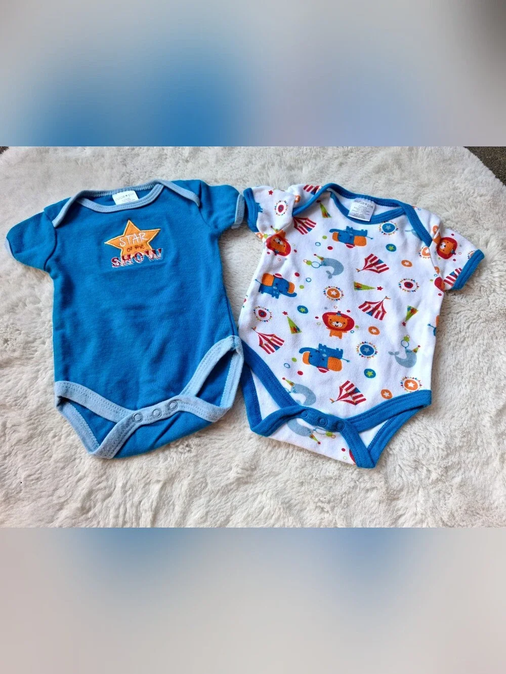Cutie PieBlue Star & Circus Print Baby One-Piece Bodysuits - Pack of 2 Size 0-3m